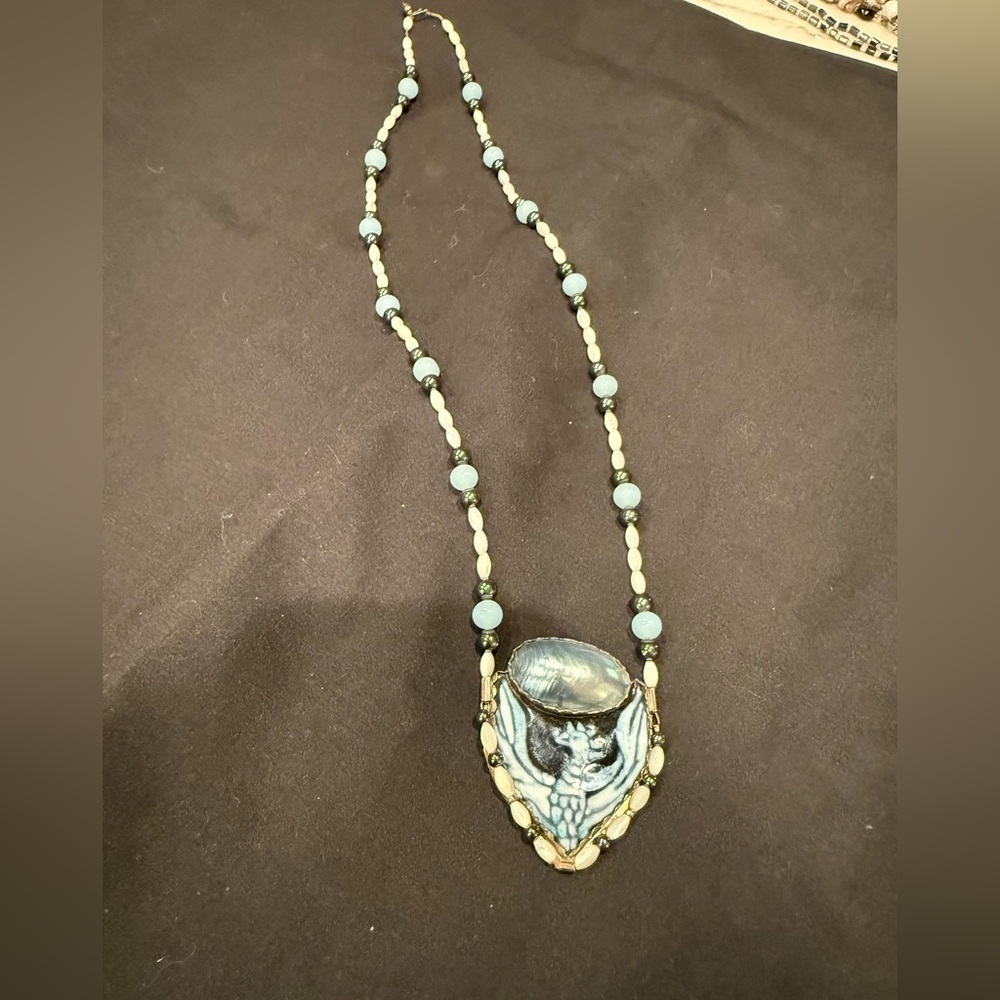 Vintage Phoenix Necklace – Handcrafted Navajo Artistry Glass and Black Pearl - Picture 2 of 16